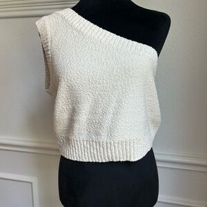 Madewell Off-White Textured One Shoulder Sweater, Size XL